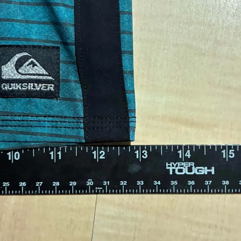 Quiksilver Striped Board Shorts Teal Black Surf Trunks Size 36